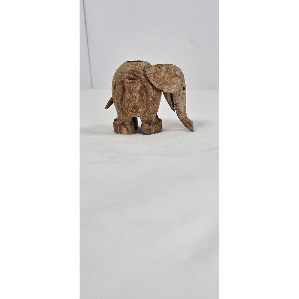 Wooden Elephant Figurine Toothpick Match Stick Holder Vintage Collectible‎